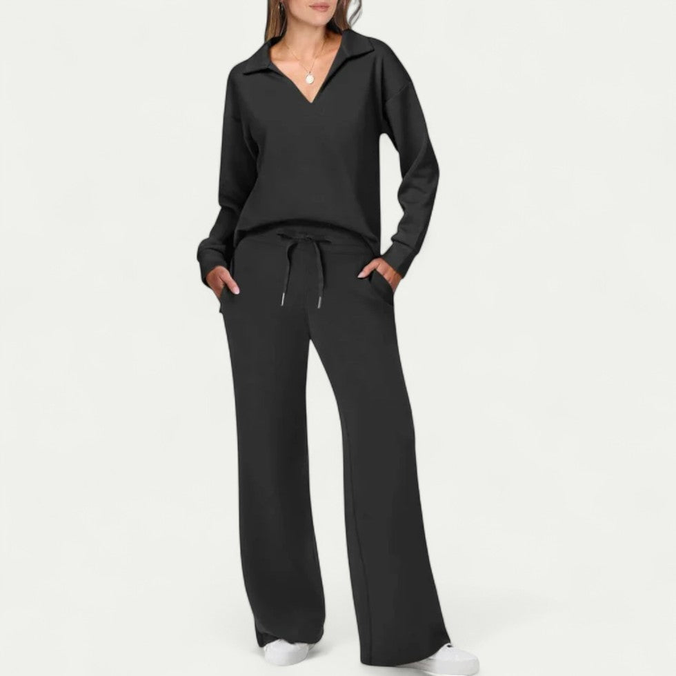 Women Two Piece Lounge Set with Wide Leg Trousers