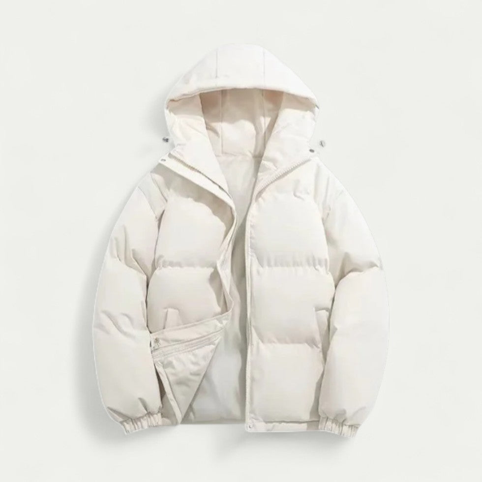 Men's Hooded Puffer Jacket with Zip Closure Winter Warm