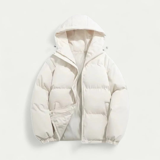 Men's Hooded Puffer Jacket with Zip Closure Winter Warm