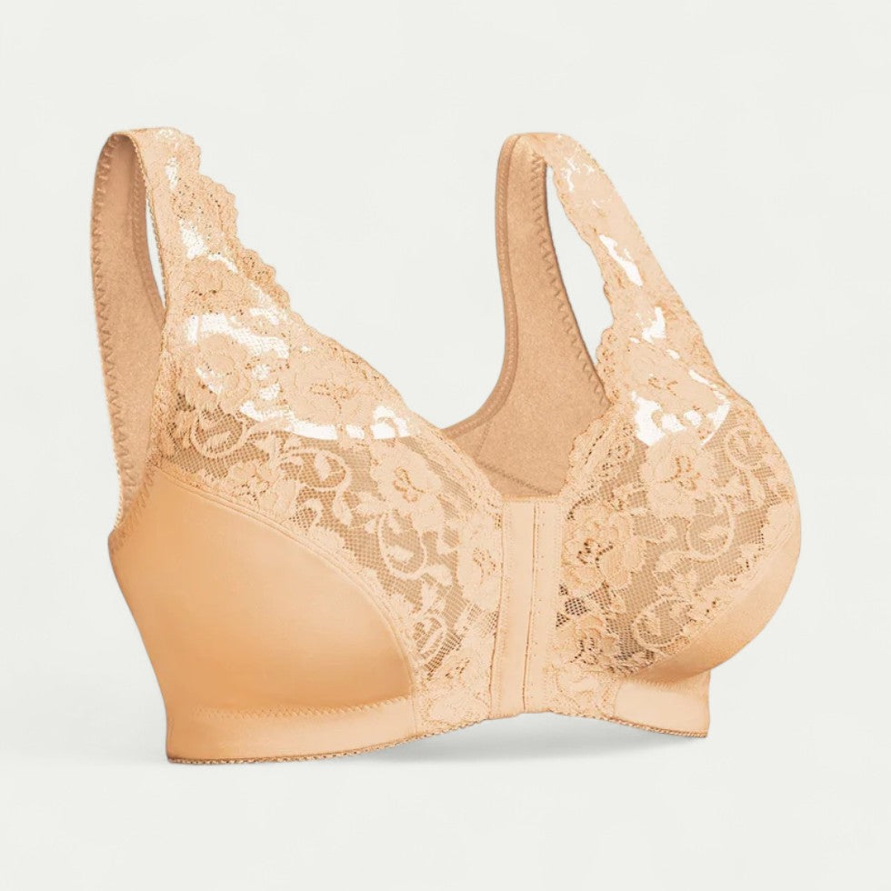Women Lace Front Closure Push Up Bra Wireless Comfort
