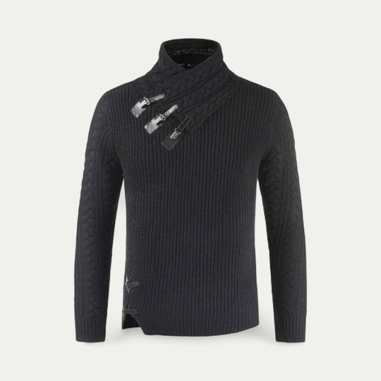 Men Knitted Winter Jumper with Buckle Collar Detail