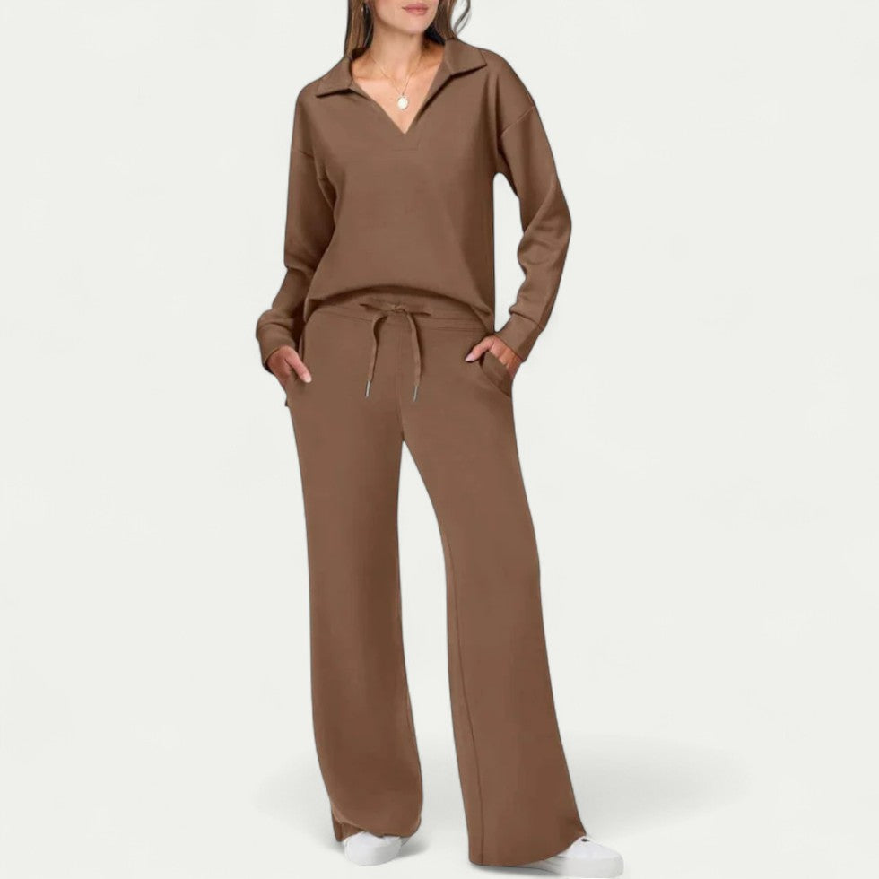 Women Two Piece Lounge Set with Wide Leg Trousers