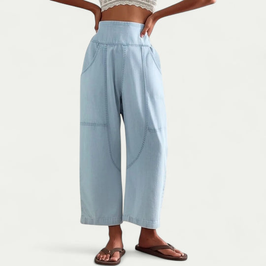 High Waist Cotton Linen Blend Wide Leg Trousers for Women