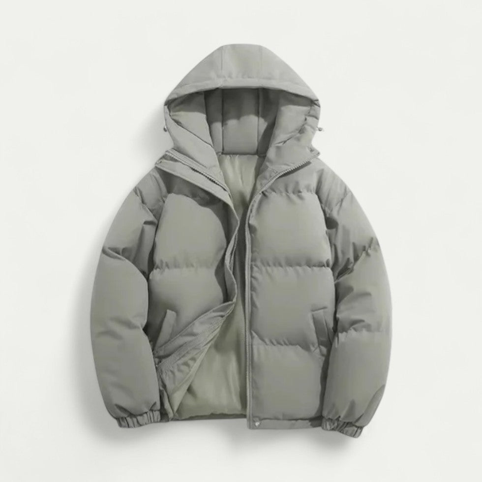 Men's Hooded Puffer Jacket with Zip Closure Winter Warm