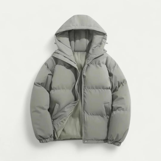 Men's Hooded Puffer Jacket with Zip Closure Winter Warm