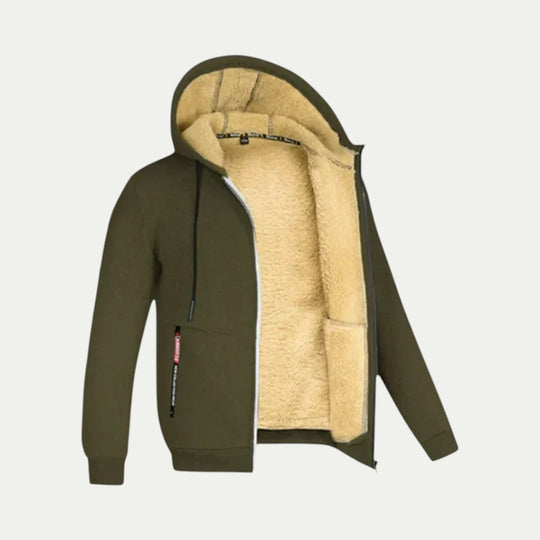 Men Fleece Lined Winter Hooded Zip Up Jacket