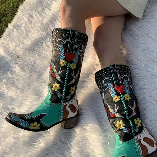 Orthopedic Western Cowboy Boots Embroidered Knee High