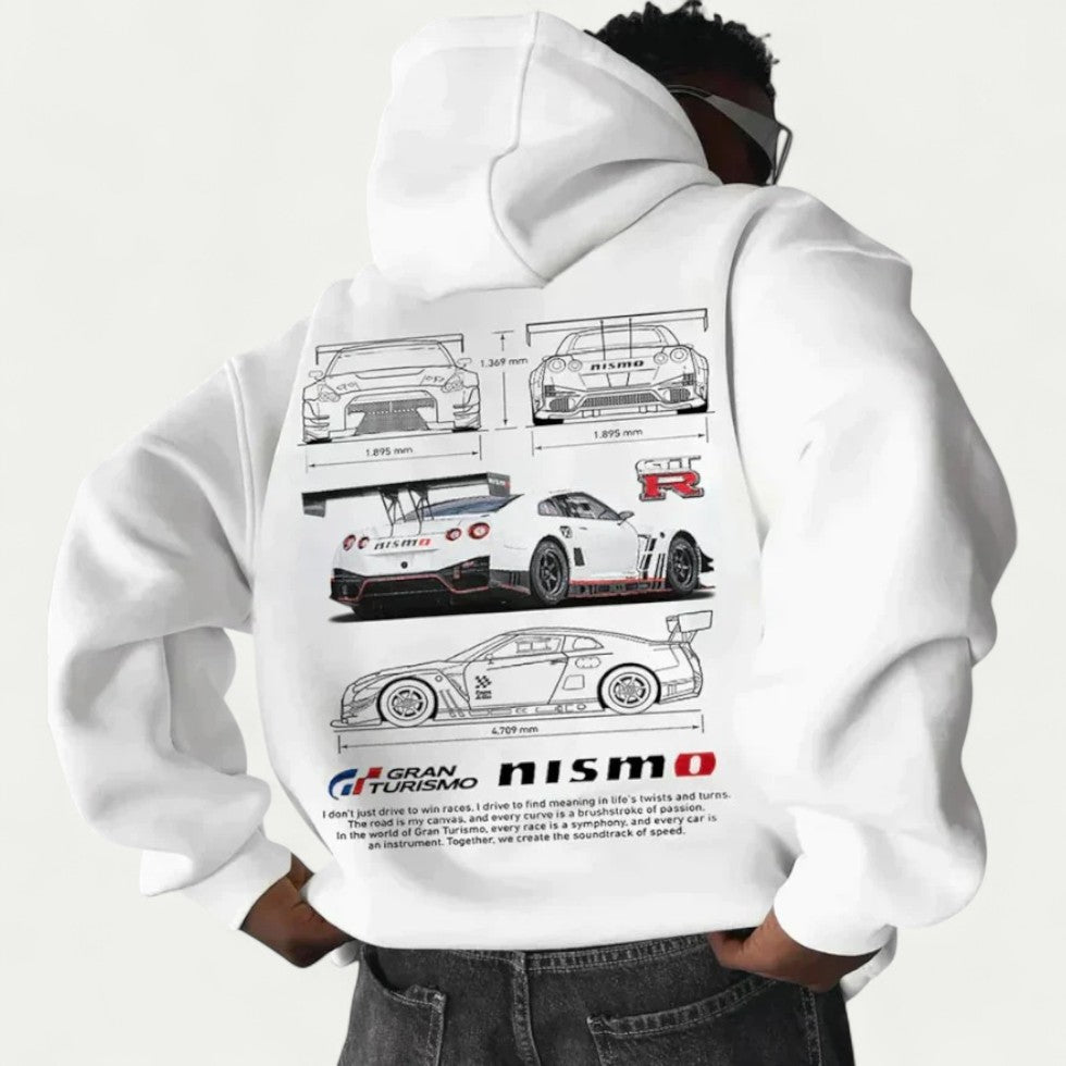 Oversized Cotton Blend Hoodie with Sports Car Graphic for Men