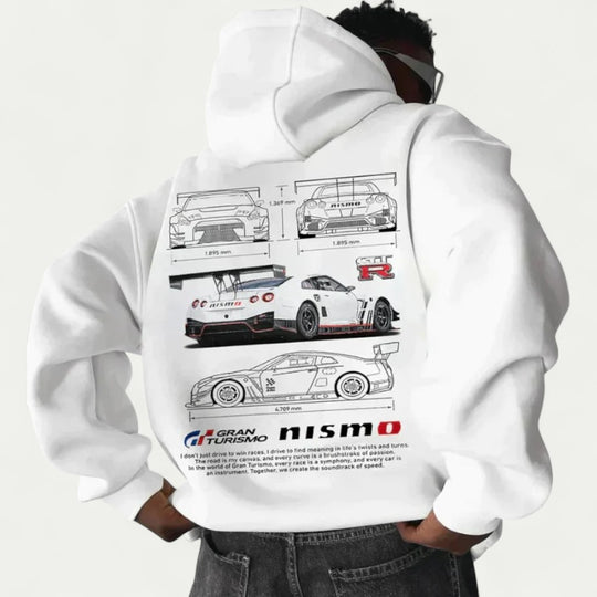 Oversized Cotton Blend Hoodie with Sports Car Graphic for Men