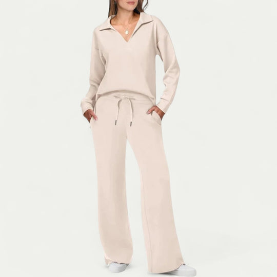 Women Two Piece Lounge Set with Wide Leg Trousers