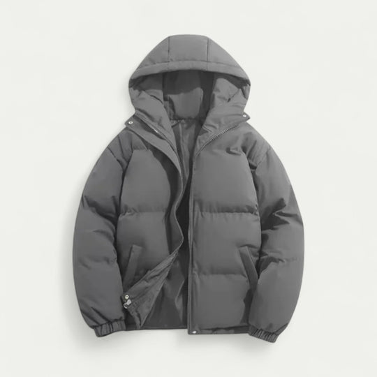 Men's Hooded Puffer Jacket with Zip Closure Winter Warm