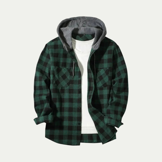 Hooded Check Flannel Shirt Jacket for Men