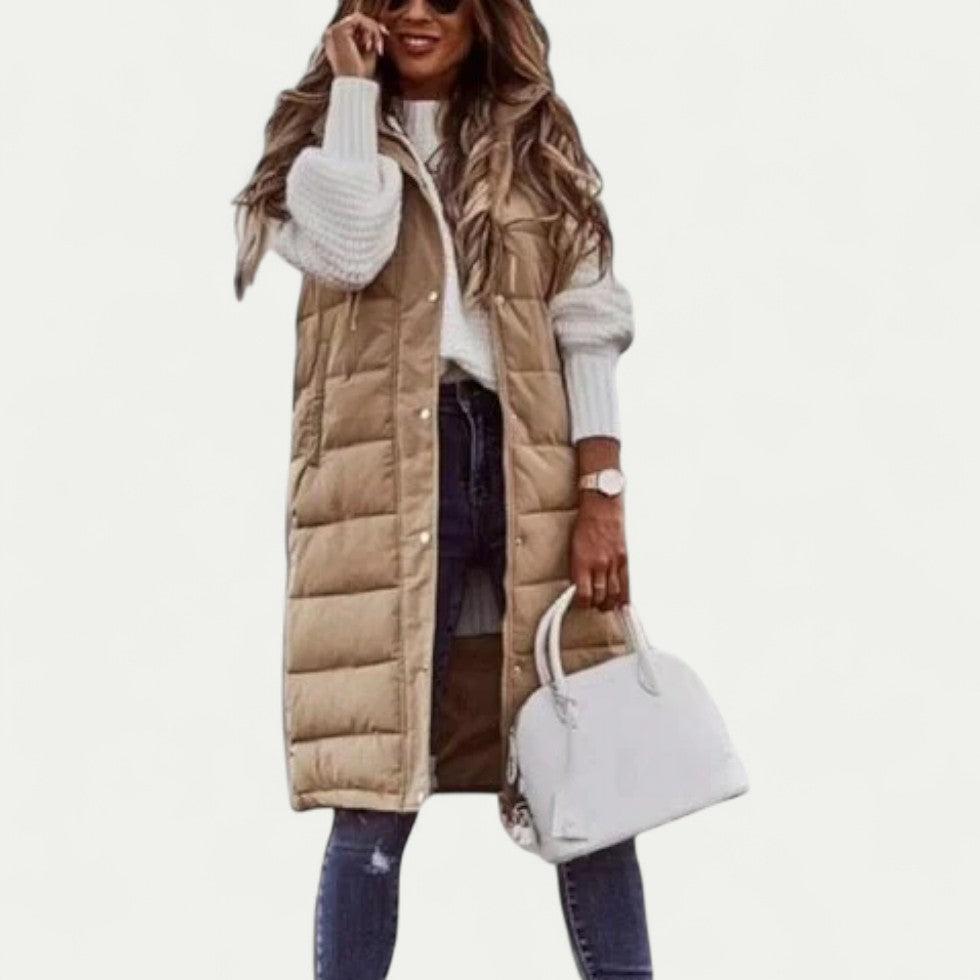 Longline Padded Gilet with Hood for Women