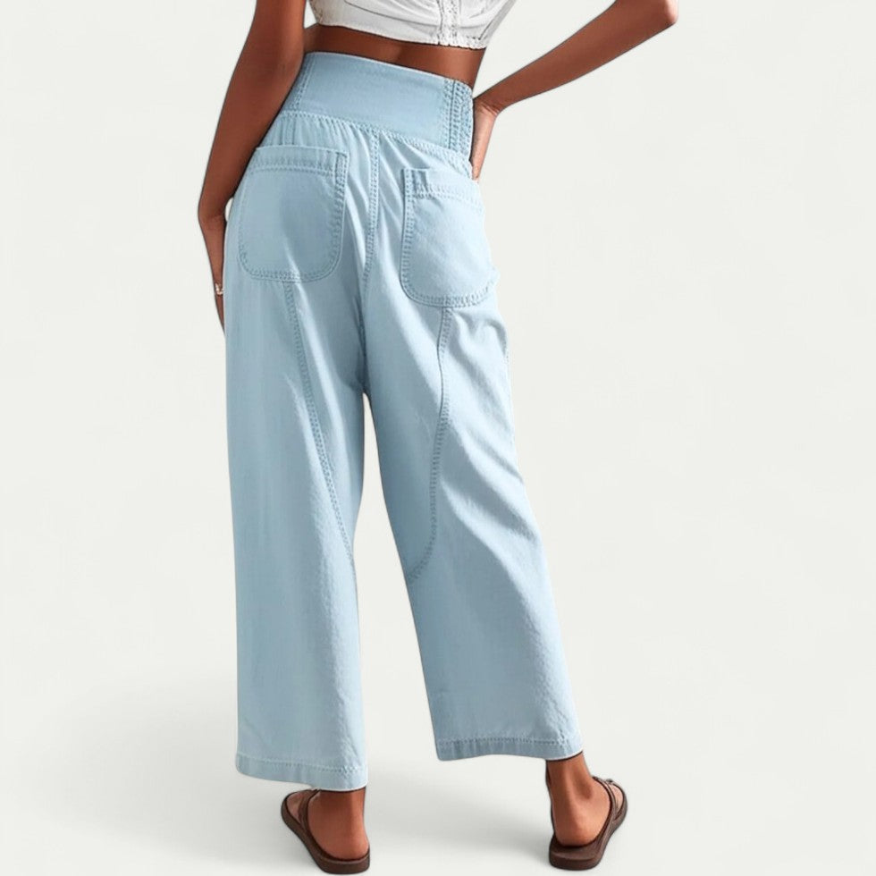 High Waist Cotton Linen Blend Wide Leg Trousers for Women