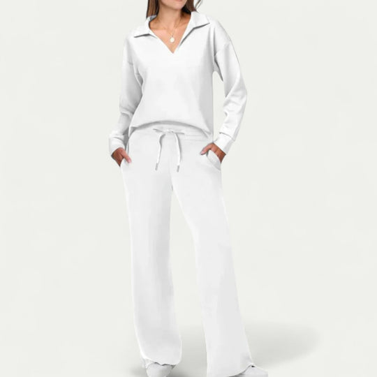 Women Two Piece Lounge Set with Wide Leg Trousers