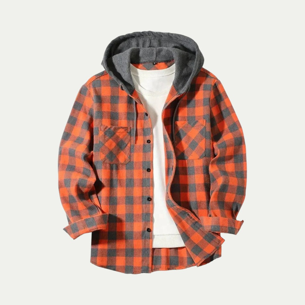 Hooded Check Flannel Shirt Jacket for Men