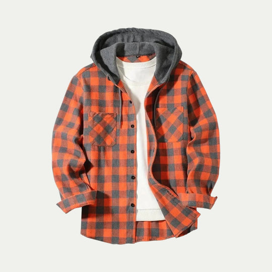 Hooded Check Flannel Shirt Jacket for Men