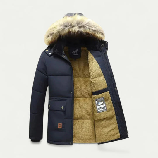 Men Winter Hooded Parka Jacket with Faux Fur Lining