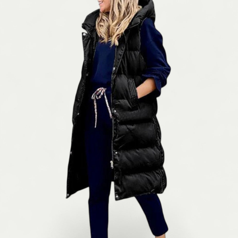 Longline Padded Gilet with Hood for Women