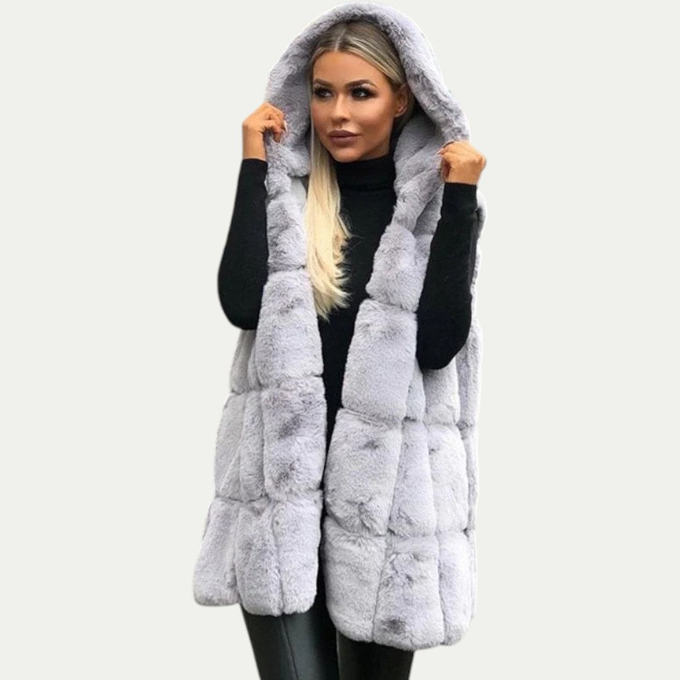 Women’s Faux Fur Vest with Hood Warm Winter