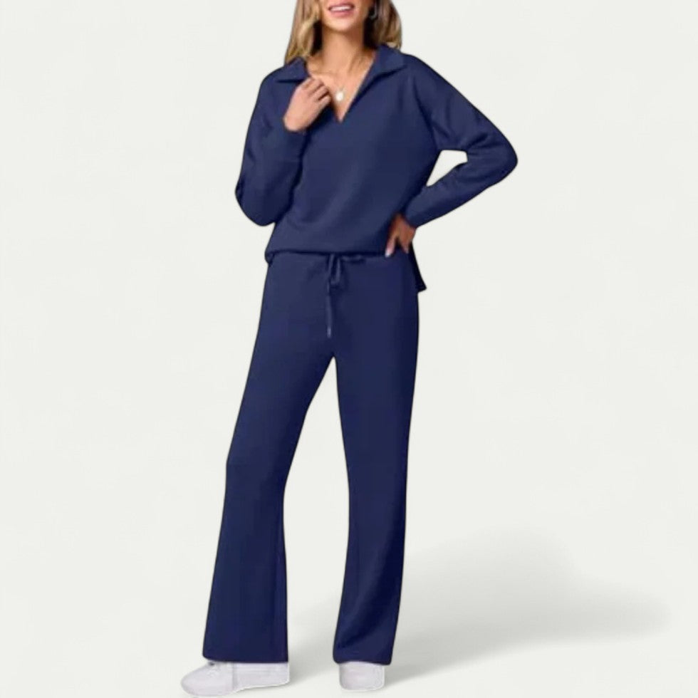 Women Two Piece Lounge Set with Wide Leg Trousers