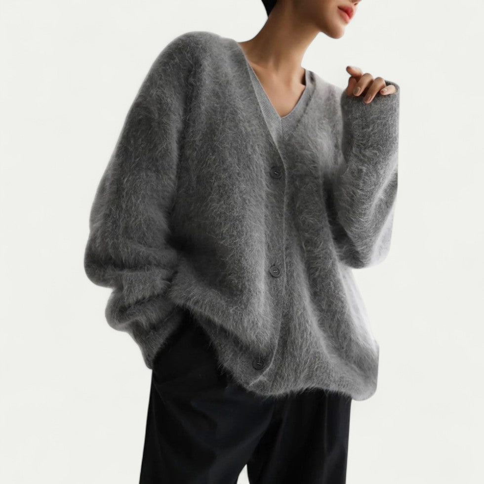 Fluffy Knit Button Up Cardigan for Women