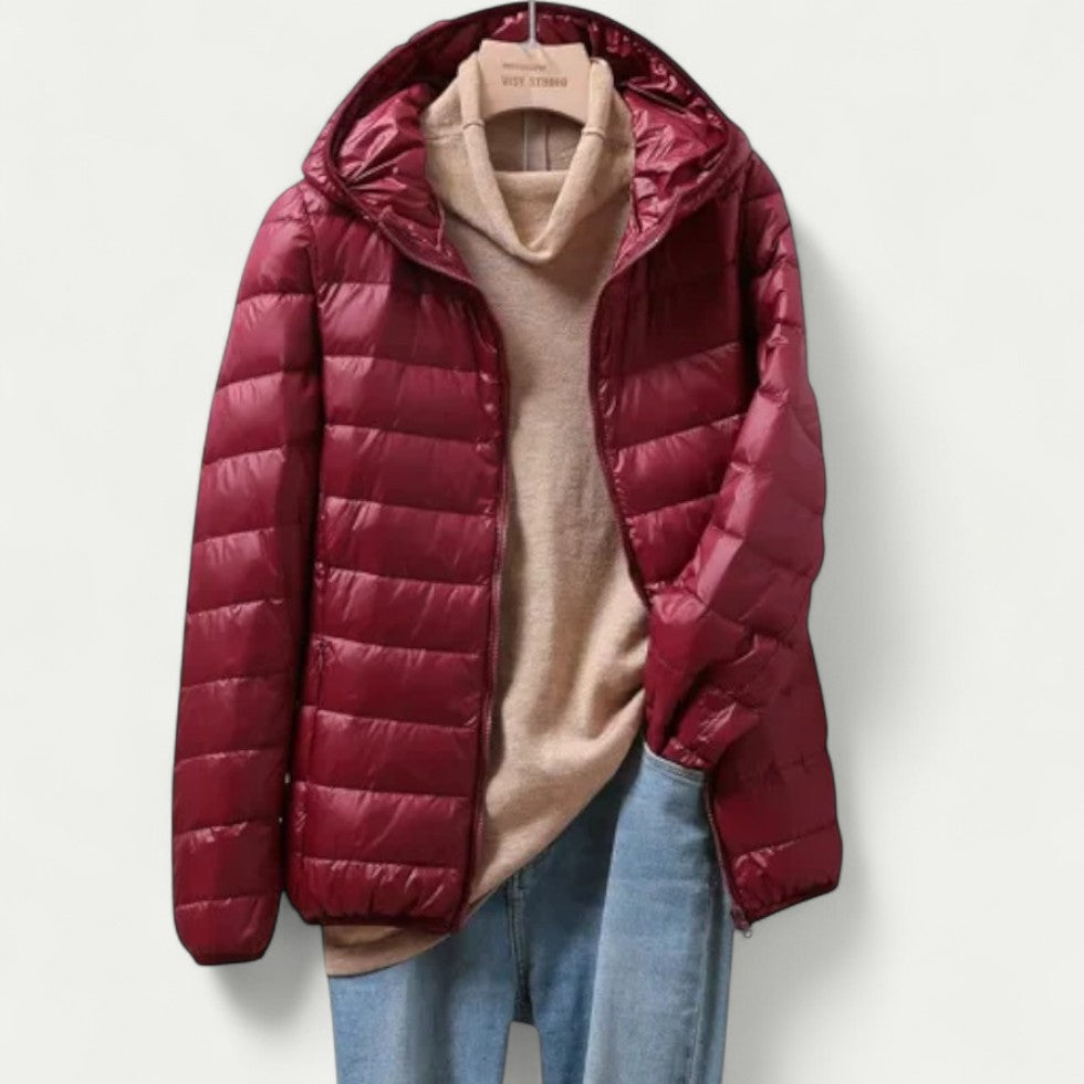 Lightweight Packable Puffer Jacket with Hood for Women