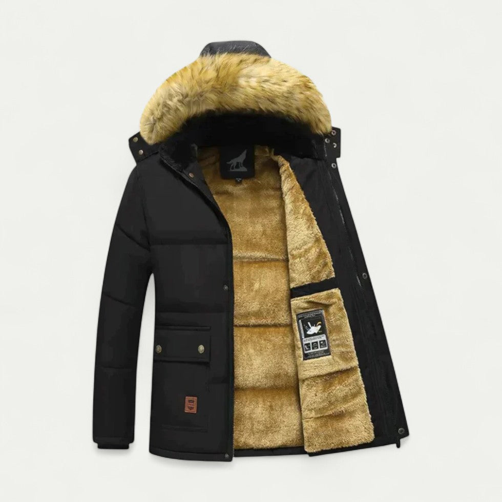 Men Winter Hooded Parka Jacket with Faux Fur Lining