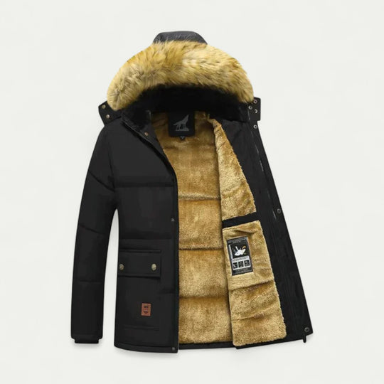 Men Winter Hooded Parka Jacket with Faux Fur Lining