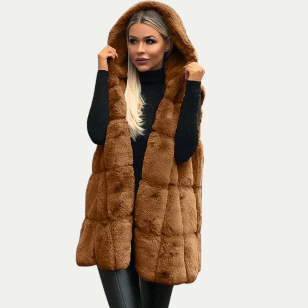 Women’s Faux Fur Vest with Hood Warm Winter