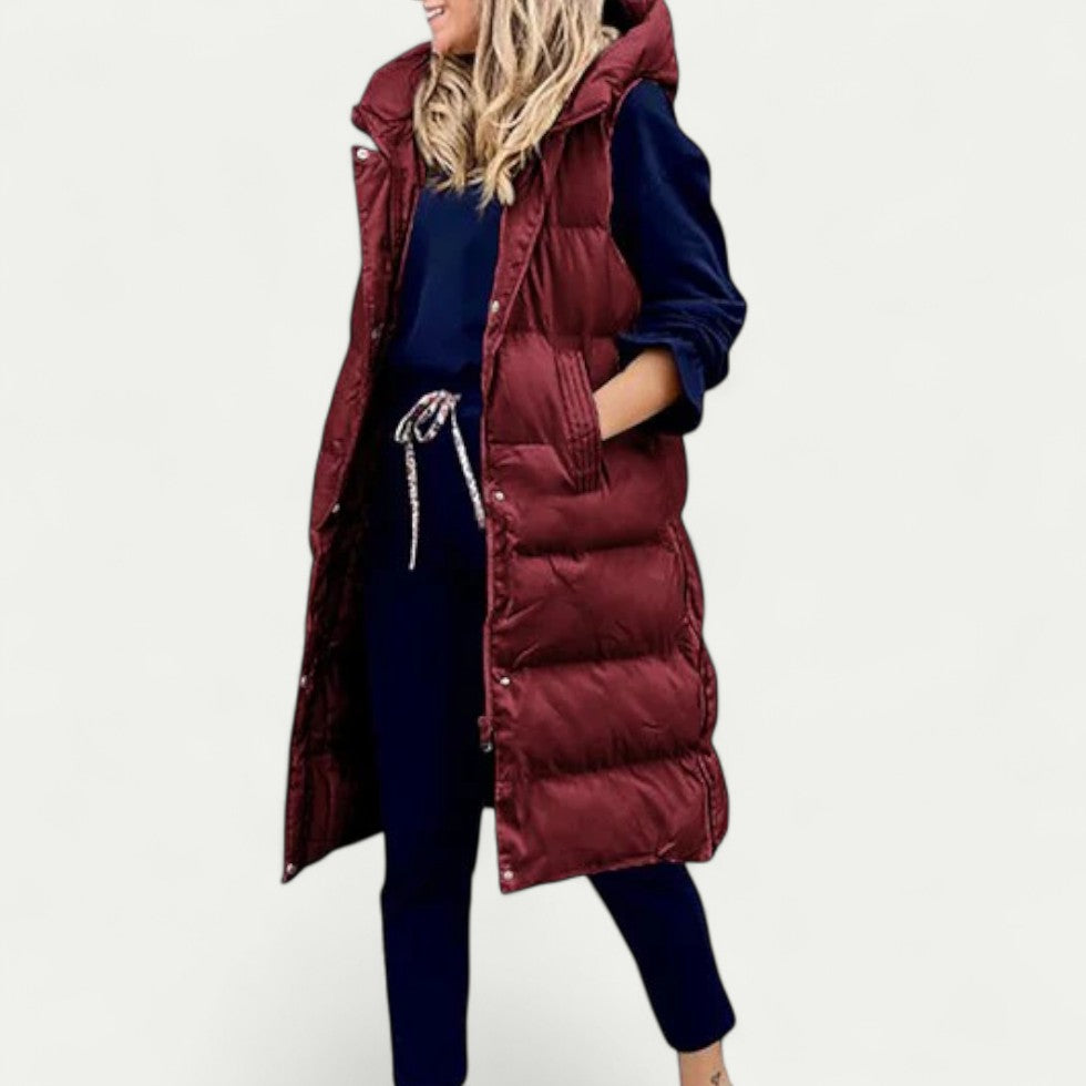 Longline Padded Gilet with Hood for Women