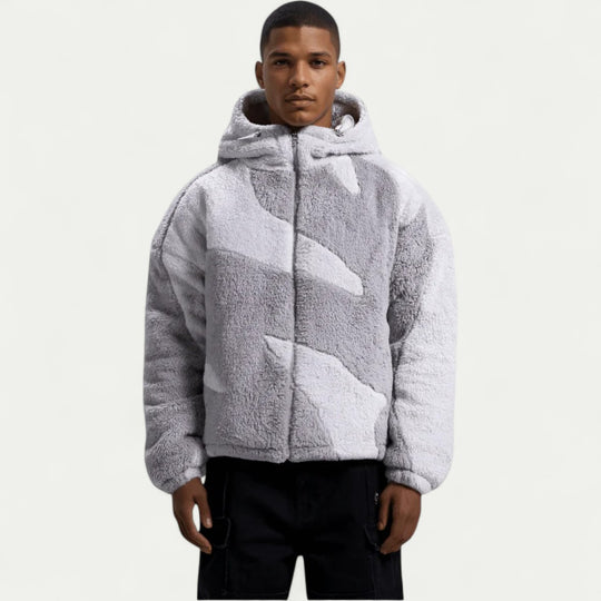 Cotton Blend Fleece Hooded Zip Up Winter Jacket for Men