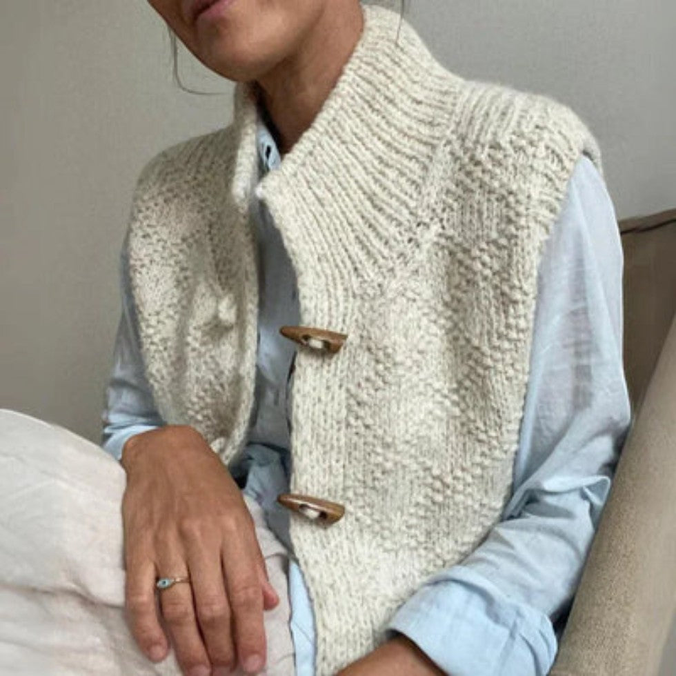 Wool Knitted Button Up Sleeveless Vest for Women