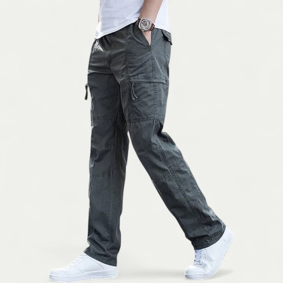 Men’s Cotton Blend Cargo Trousers with Multiple Pockets