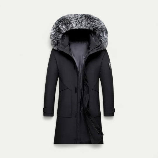 Men Long Winter Parka Coat with Faux Fur Hood