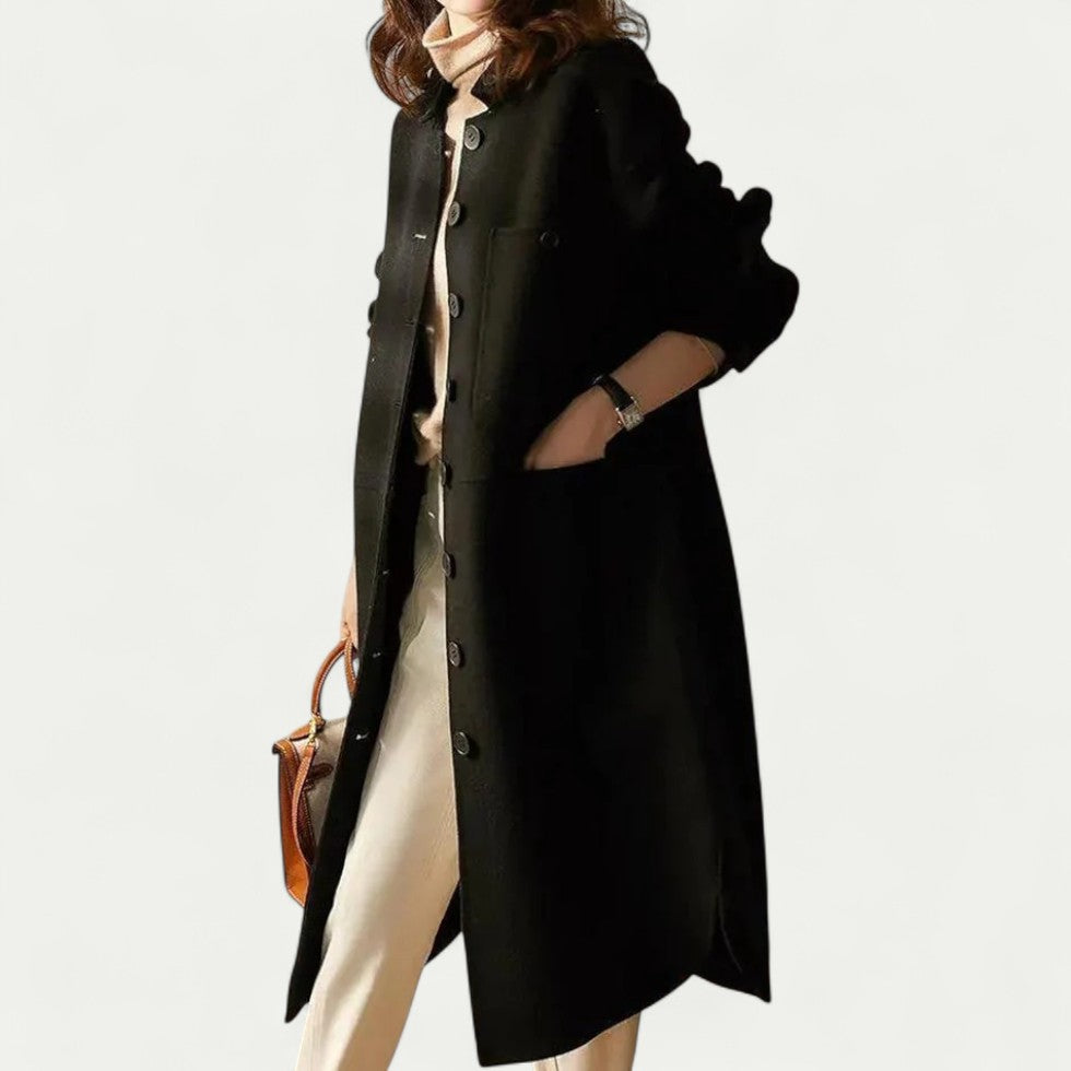 Women's Long Wool Blend Button Up Winter Coat