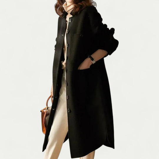 Women's Long Wool Blend Button Up Winter Coat