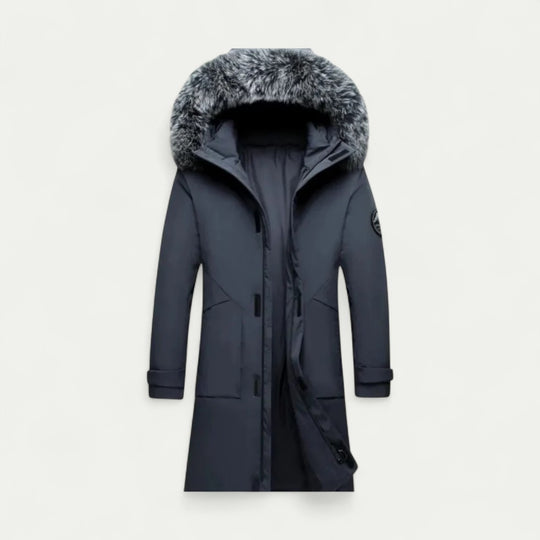 Men Long Winter Parka Coat with Faux Fur Hood