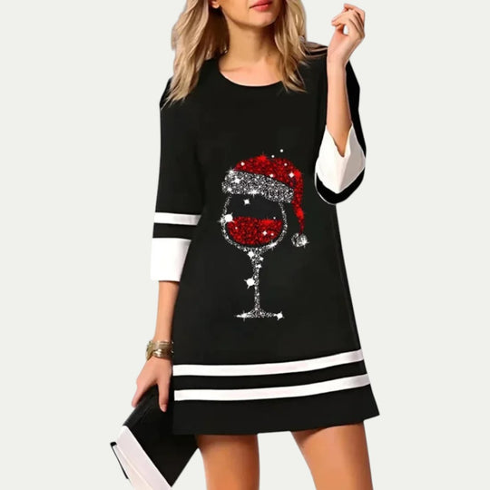 Women Christmas Print Long Sleeve Mini Dress