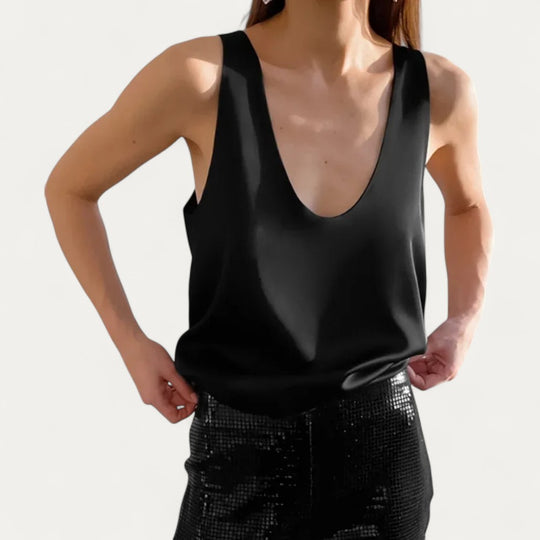 Satin Deep V Neck Sleeveless Tank Top for Women