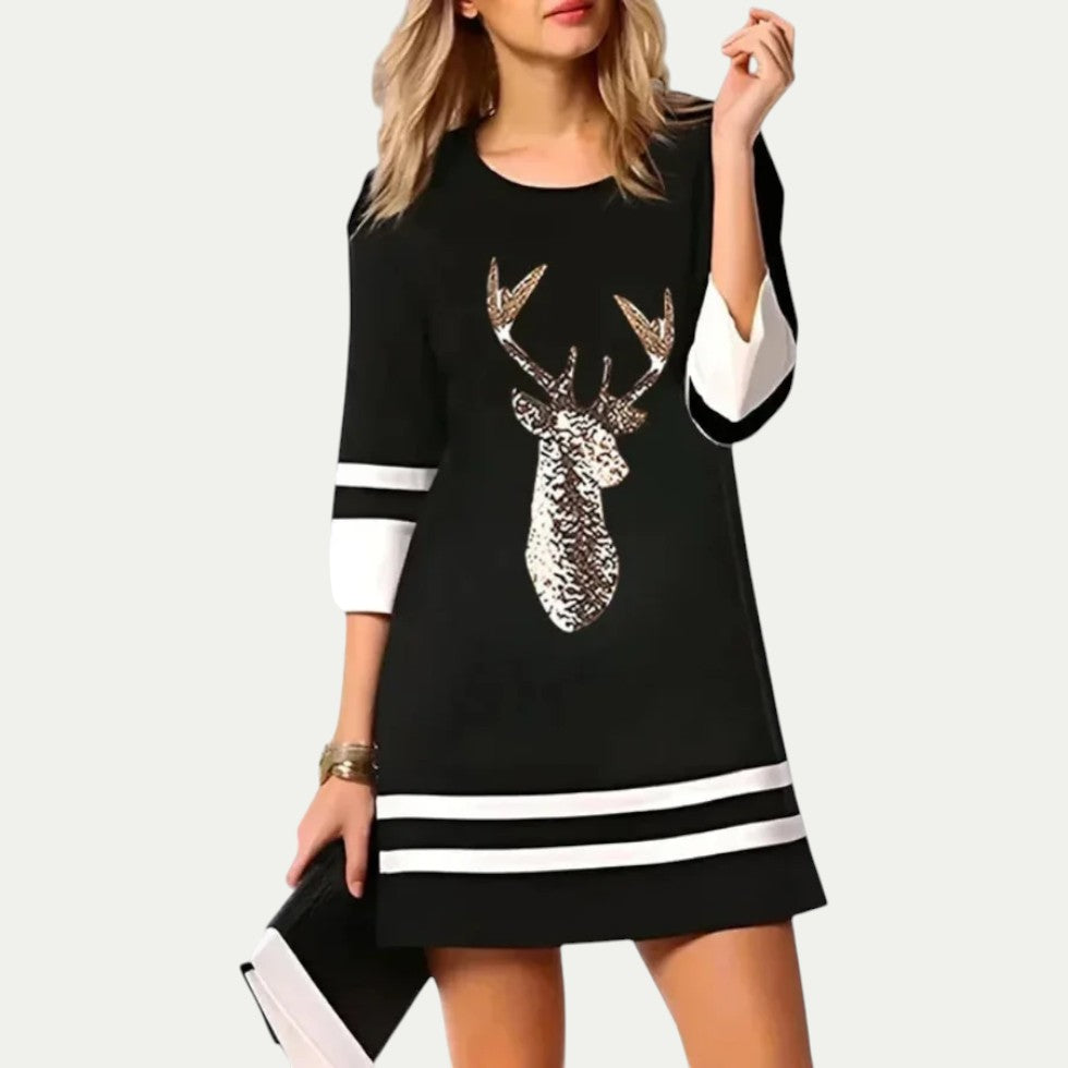 Women Christmas Print Long Sleeve Mini Dress