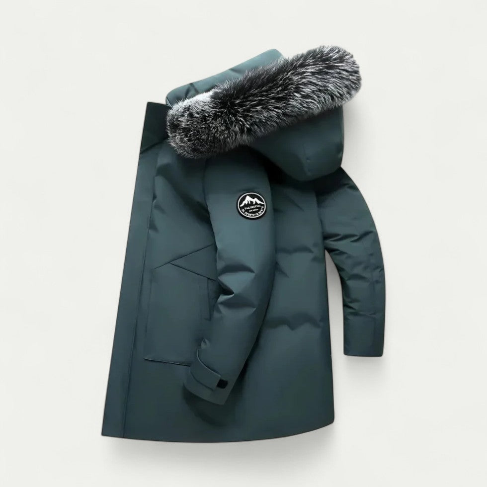 Men Long Winter Parka Coat with Faux Fur Hood