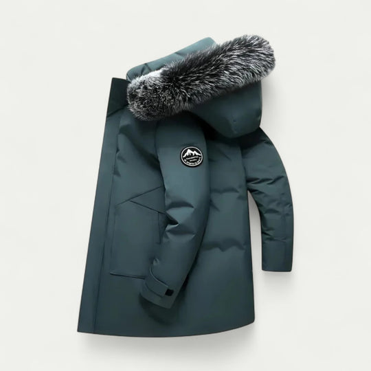 Men Long Winter Parka Coat with Faux Fur Hood