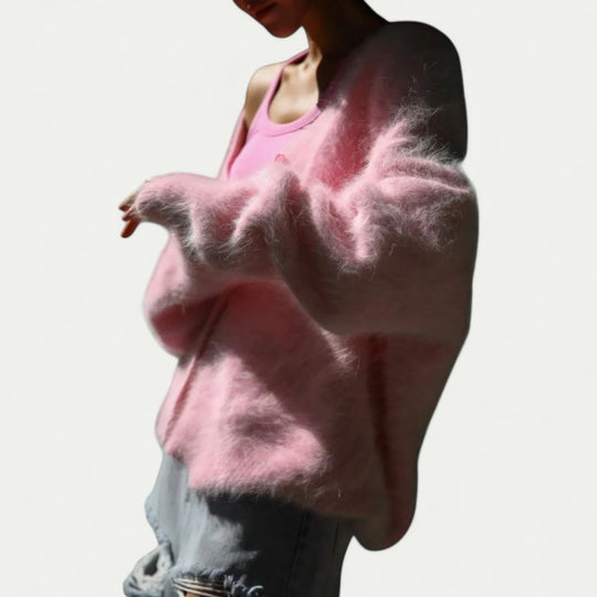 Fluffy Knit Button Up Cardigan for Women