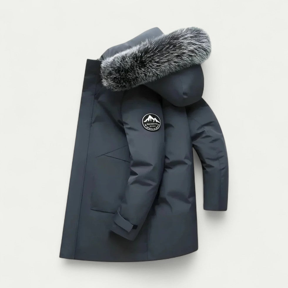 Men Long Winter Parka Coat with Faux Fur Hood