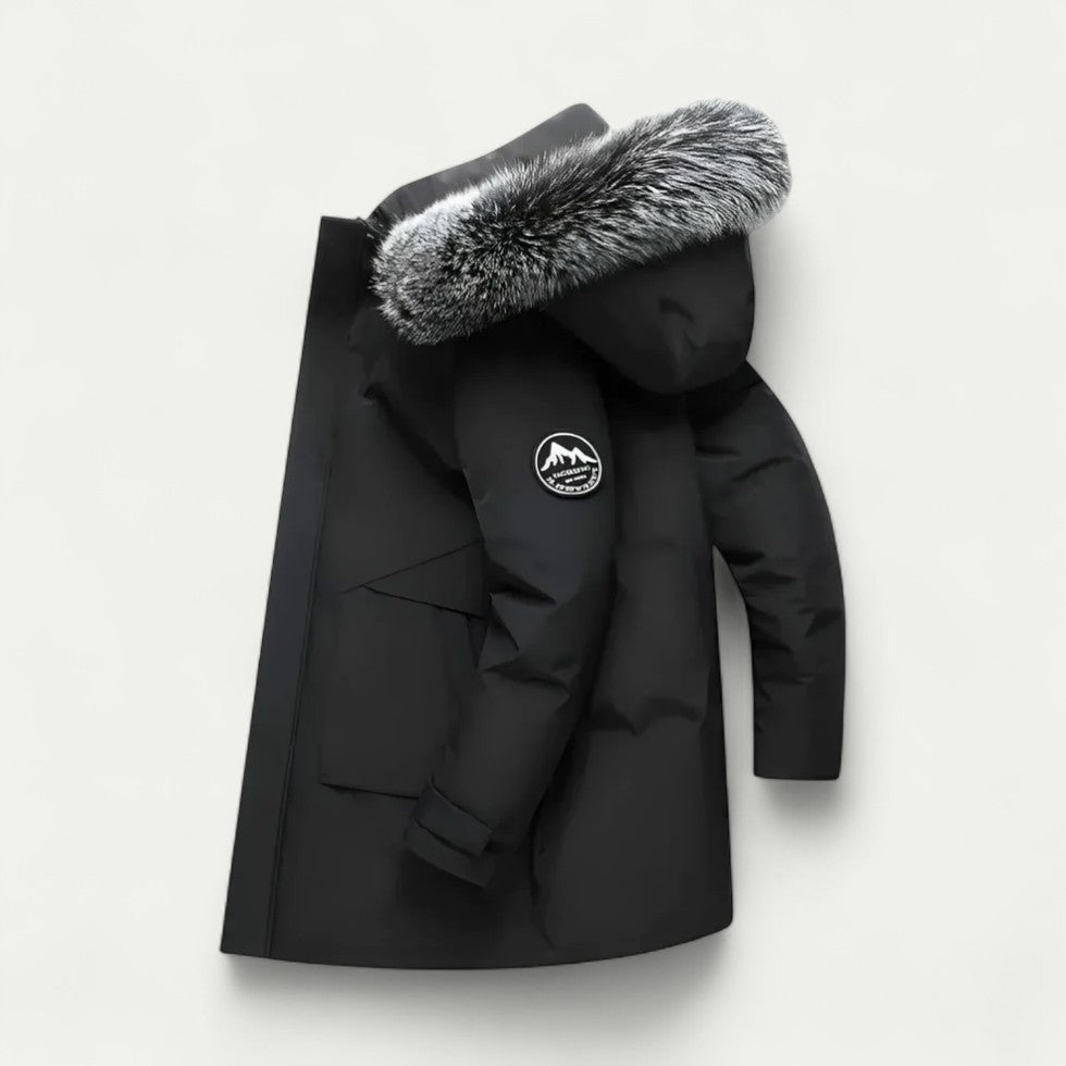 Men Long Winter Parka Coat with Faux Fur Hood