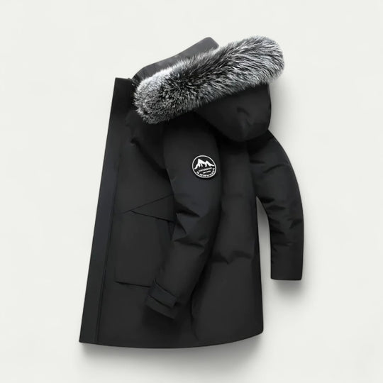 Men Long Winter Parka Coat with Faux Fur Hood