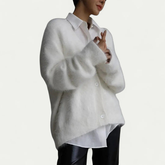 Fluffy Knit Button Up Cardigan for Women