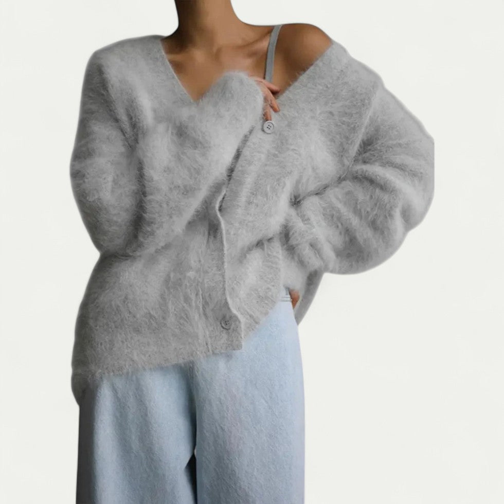 Fluffy Knit Button Up Cardigan for Women