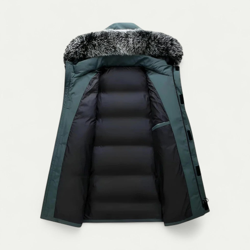 Men Long Winter Parka Coat with Faux Fur Hood